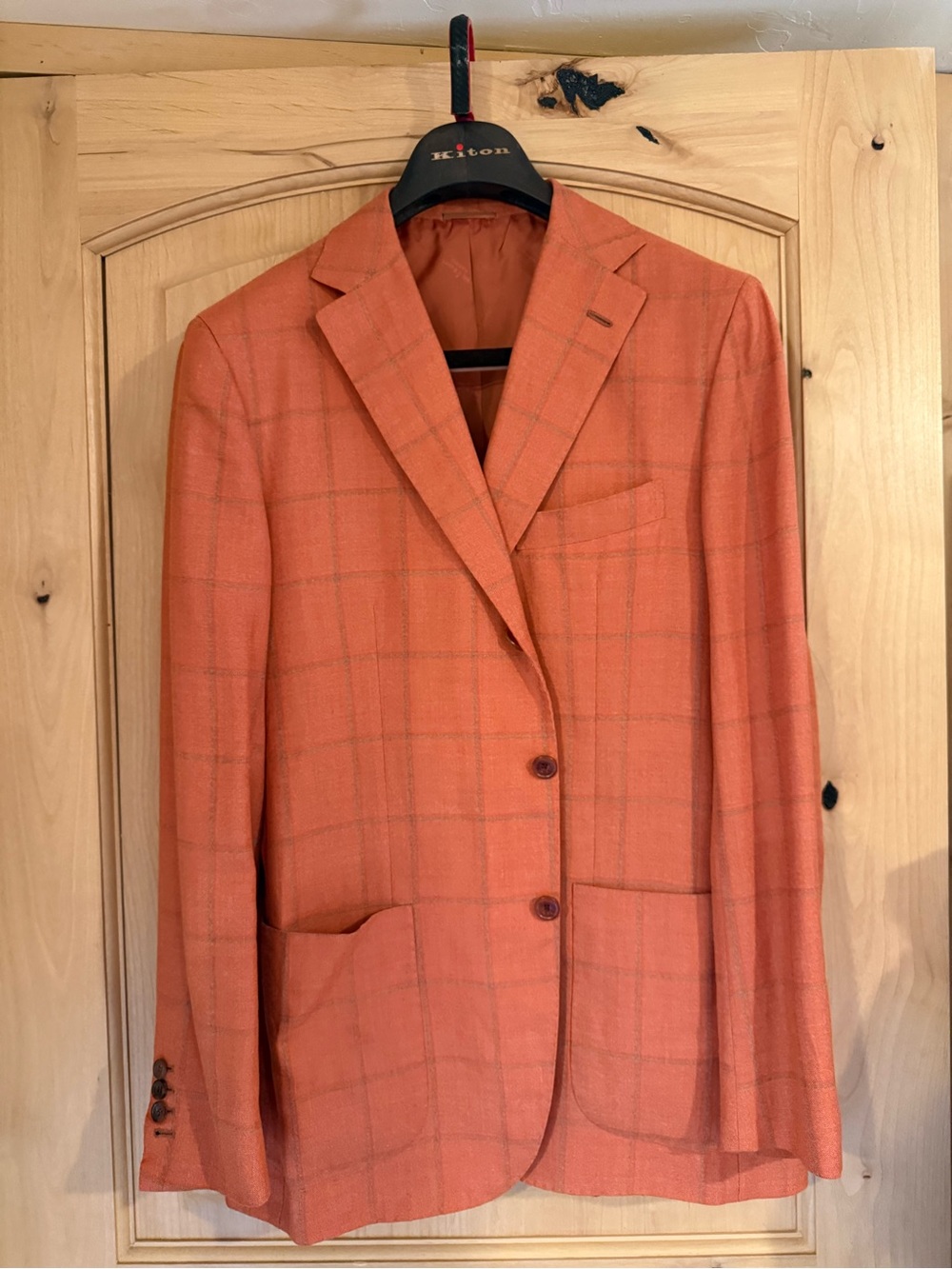 Kiton Orange Windowpane Men's Blazer - Lightweight Tailored Jacket